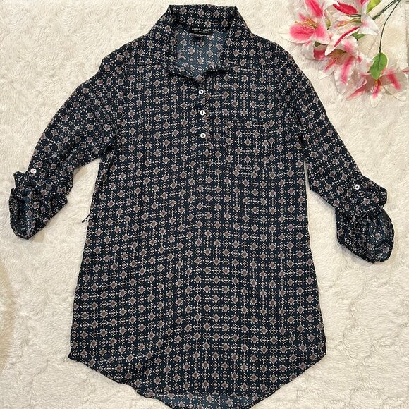 About A Girl Dresses & Skirts - About A Girl - Navy & Purple Collared Flower Patterned Dress Tunic Buttons